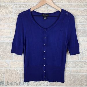 WHBM Royal Blue Short Sleeve Button Up Cardigan